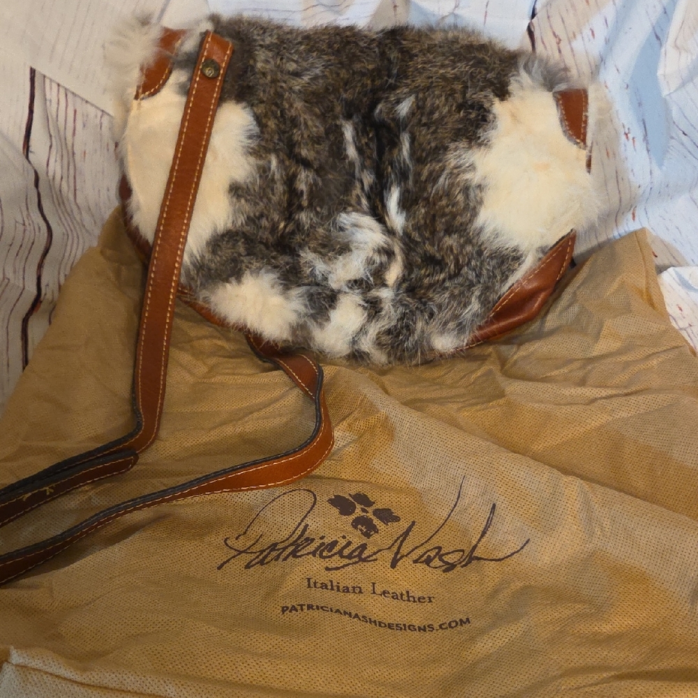 Patricia Nash Tan and Cream Rabbit Fur Shoulder Bag